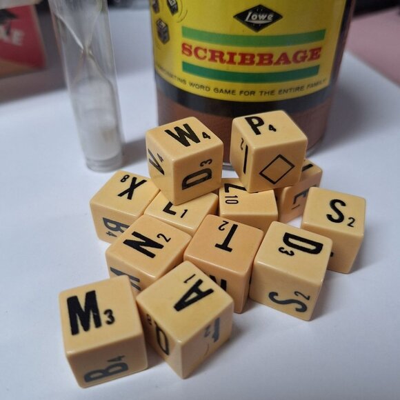 Vintage Lowe Scribbage Word Game With Dice & Timer - Picture 2 of 6